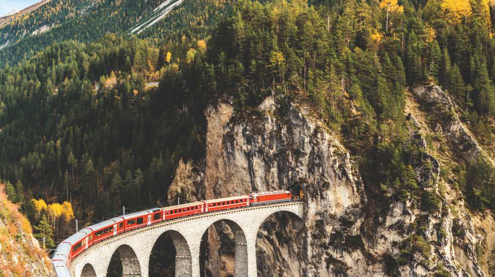Bernina Express in Swiss mountains